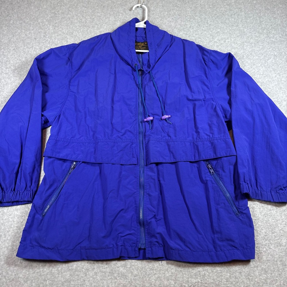 VTG Eddie Bauer Windbreaker Jacket Womens XL Blue Full Zip Mesh Lined Mock Neck